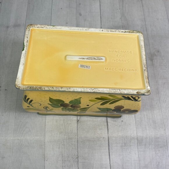 NONNI'S Yellow Green Tuscan Style Handmade Rectangle Ceramic Biscotti Cookie Jar - Picture 7 of 16